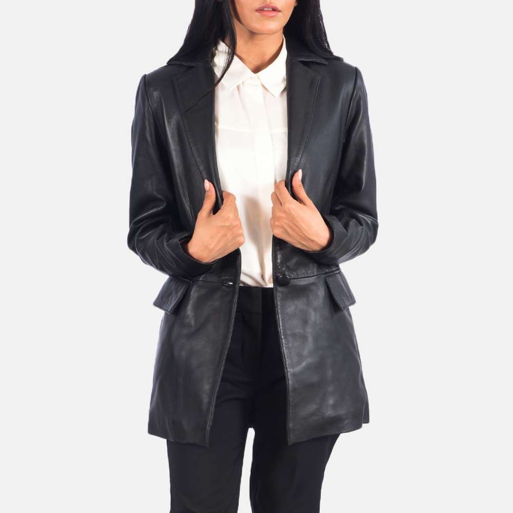 Marilyn Black Leather Blazer - Image 7