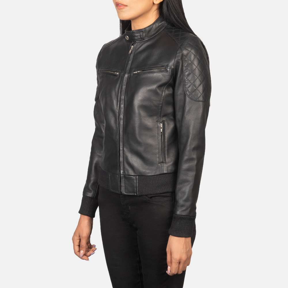 Zenna Black Leather Bomber Jacket - Image 4