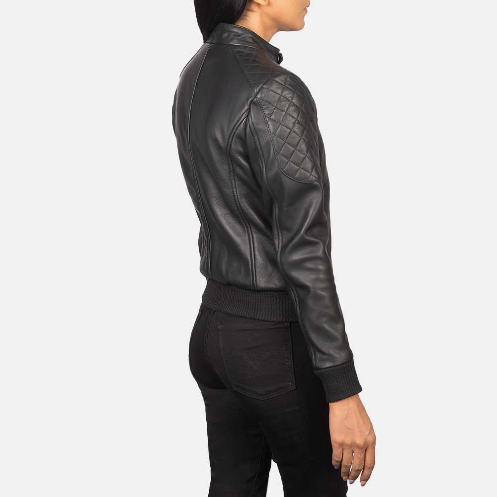 Zenna Black Leather Bomber Jacket - Image 3